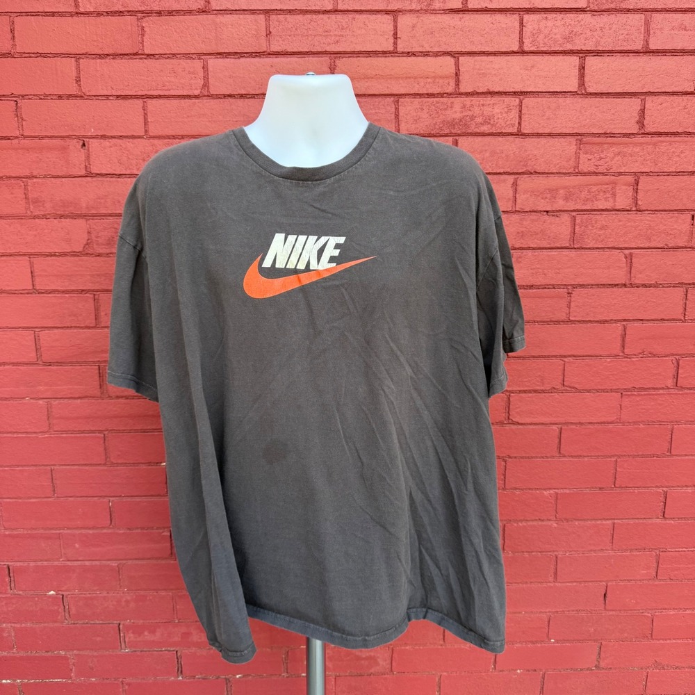 Vtg Y2K Nike Shirt Mens Size XXL Graphic Gray Orange Swoosh Logo Faded